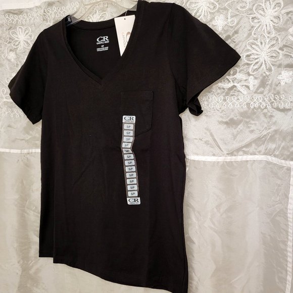 2/$25 NEW Black V-Neck Basic T-Shirt, 100% Cotton, Short Sleeves, Pockets! S/M - Picture 2 of 7